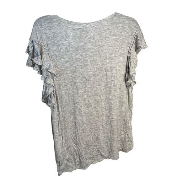 Max Studio Short Flutter Sleeve Blouse Round Neck Stretch Grey Womens Size L NEW - Picture 2 of 4